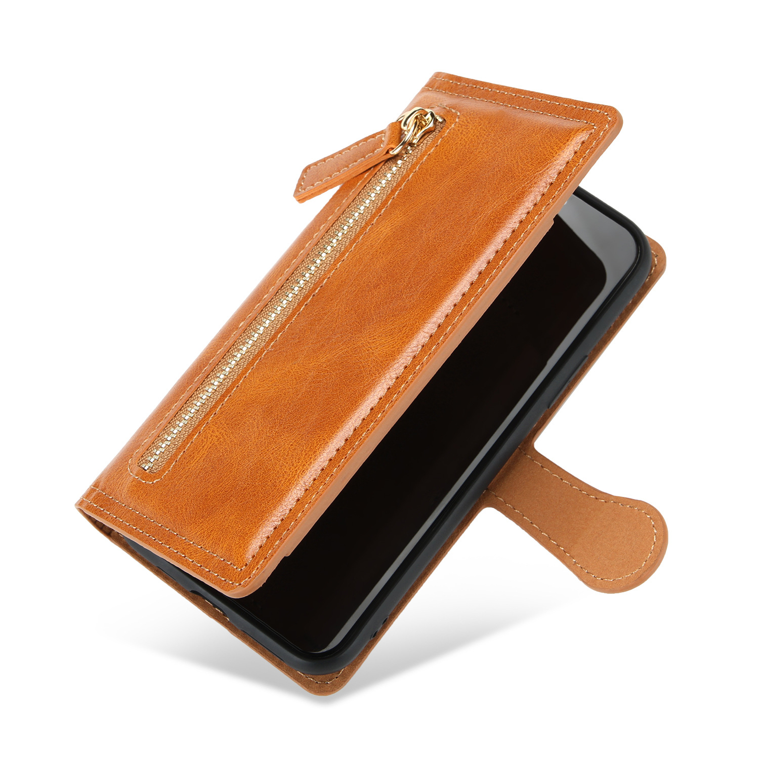 New Luxury Leather Zipper Wallet Case For iPhone Samsung Phones Card Holder Stand Phone Cases Cover