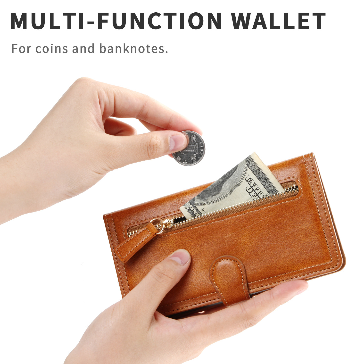 New Luxury Leather Zipper Wallet Case For iPhone Samsung Phones Card Holder Stand Phone Cases Cover