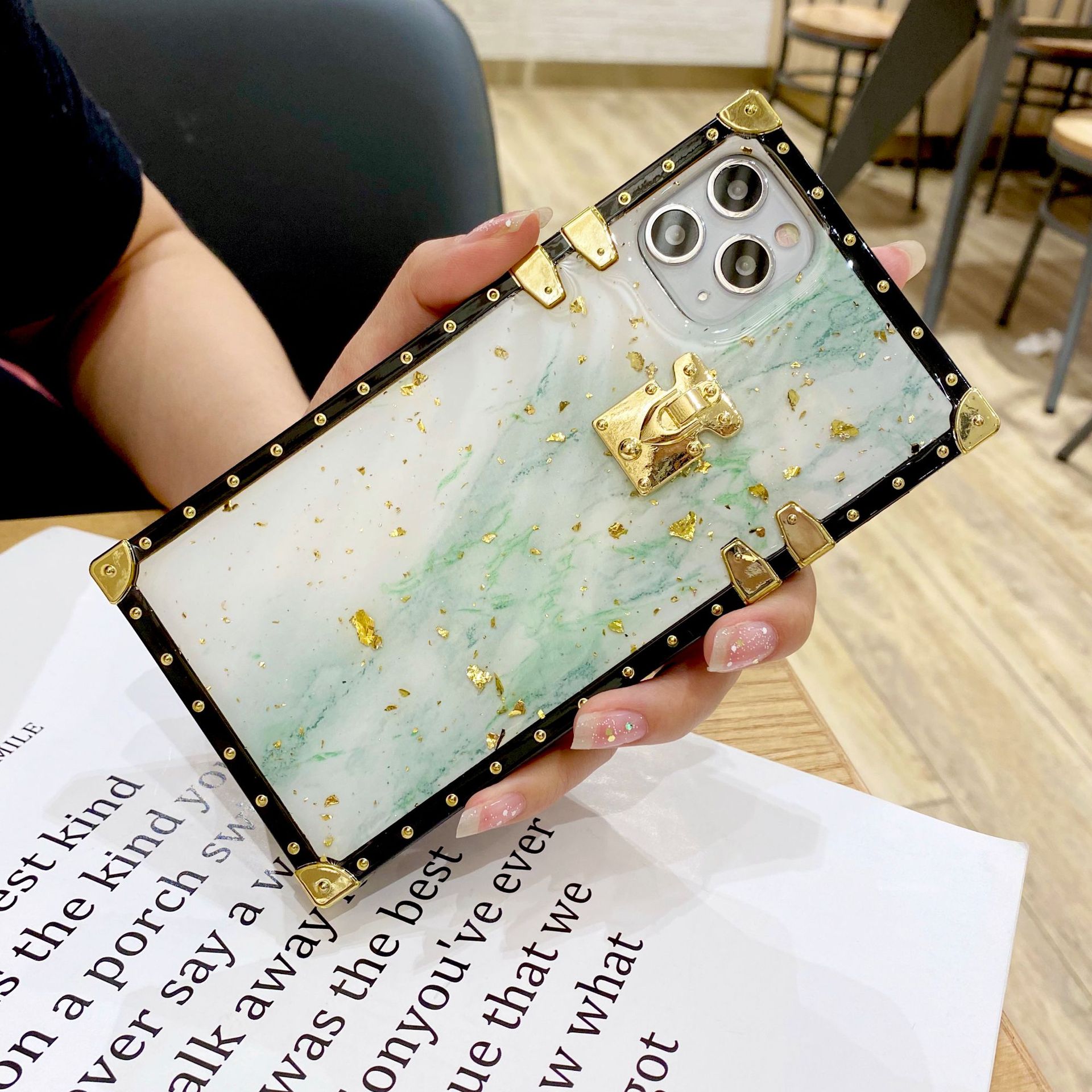 Luxury Bling Gold Foil Marble Square Phone Case For iPhone 12 11 7 8Plus XS Max Glitter Phone Covers