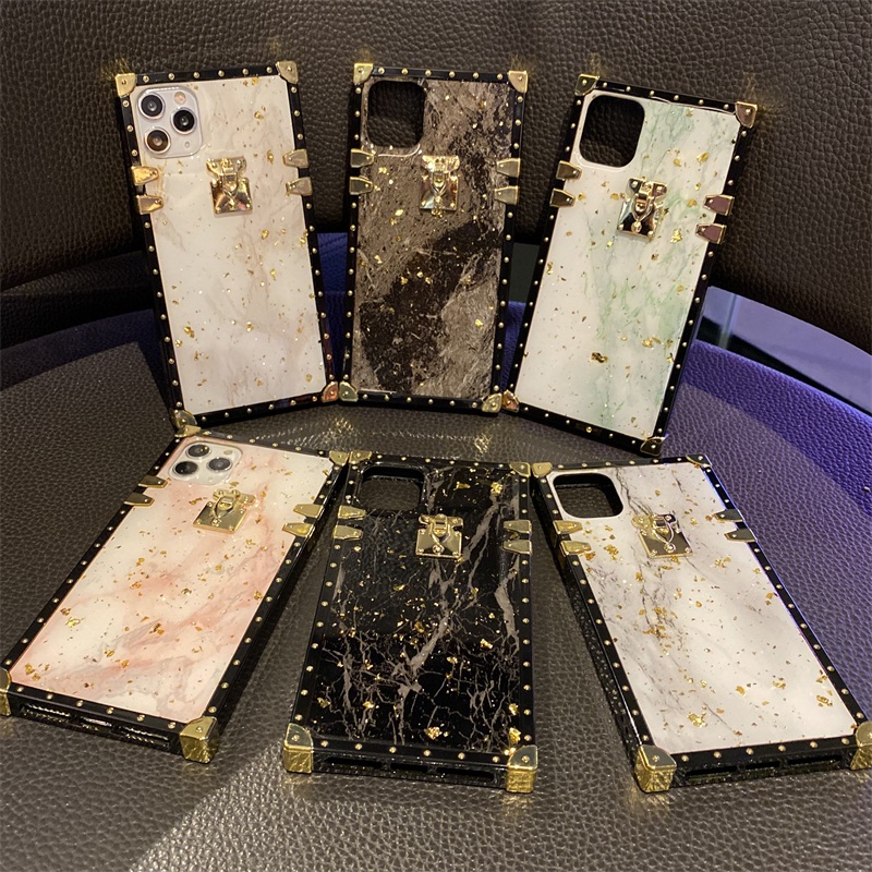 Luxury Bling Gold Foil Marble Square Phone Case For iPhone 12 11 7 8Plus XS Max Glitter Phone Covers