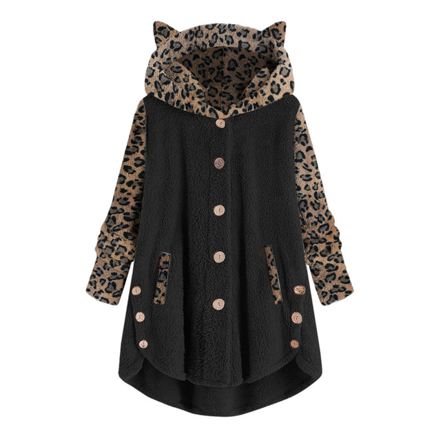 New Leopard Hoodies Women Jackets Women Coats Patchwork Tops Hooded Pullover Plus Size Windbreaker