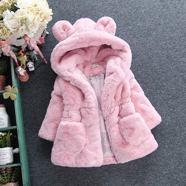 Baby Girl Clothes Winter Warm Fur Coat Girl Wool Sweater Fur Padded Jackets Big Ears Thickened Quilted Cotton Baby Coats