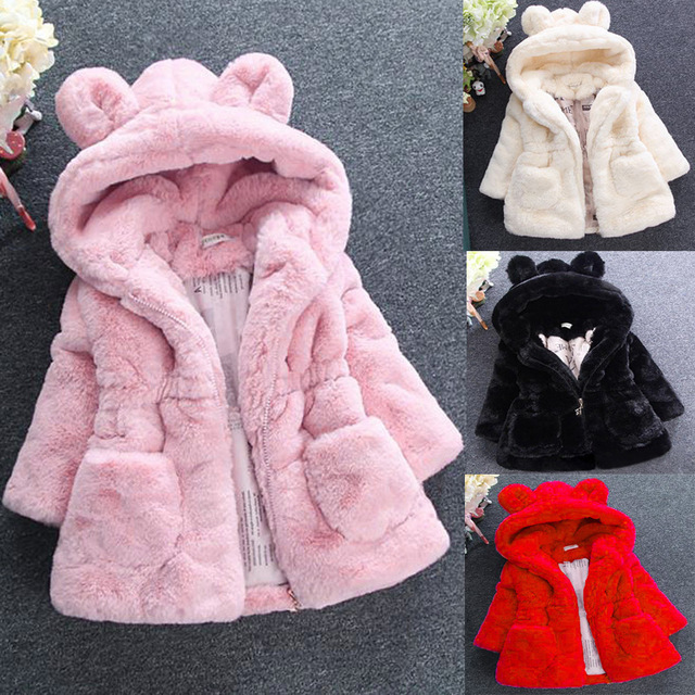 Baby Girl Clothes Winter Warm Fur Coat Girl Wool Sweater Fur Padded Jackets Big Ears Thickened Quilted Cotton Baby Coats