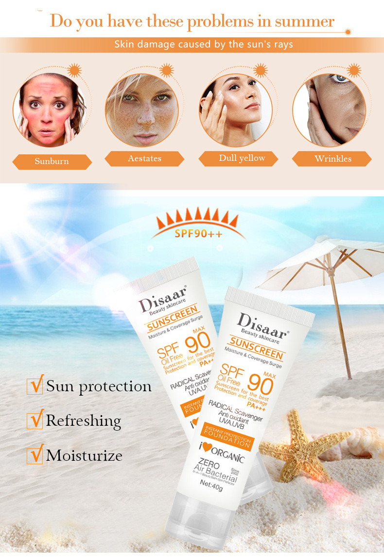 New Sunscreen Lotion Facial Skin Care Sunscreen Cream SPF90 Anti-Aging  Moisturizing Oil Free Radical Scavenger Anti Oxidant UVA/UVB