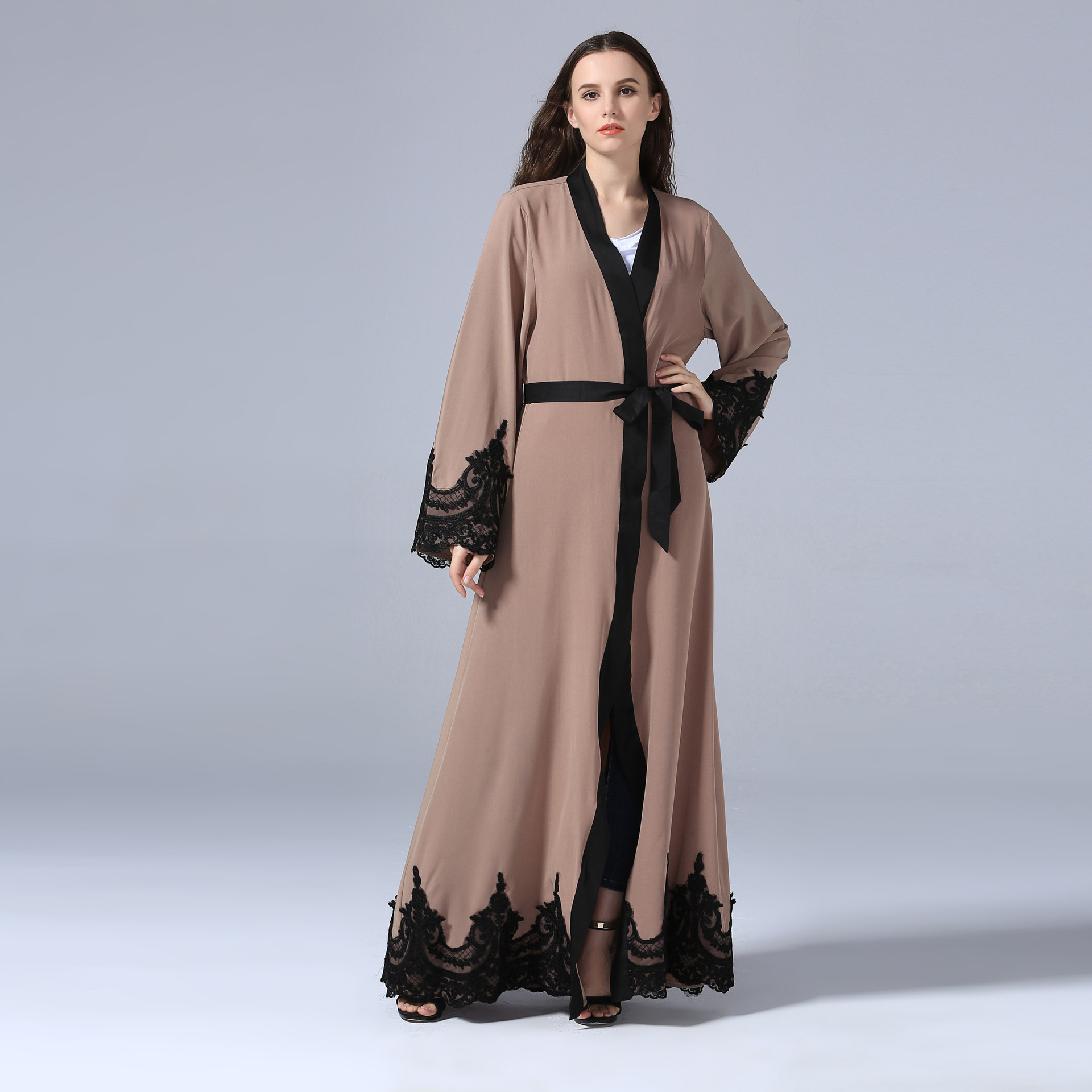 Plus Size Islamic Clothing Muslim Turkish Dresses Abayas Women Abaya Dubai Dress Ramadan Patchwork Lace Long Cardigan