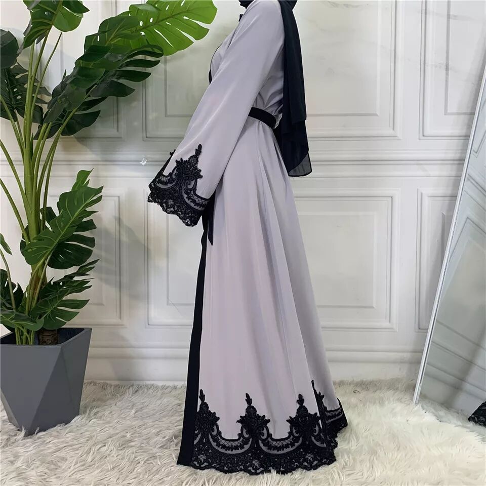 Plus Size Islamic Clothing Muslim Turkish Dresses Abayas Women Abaya Dubai Dress Ramadan Patchwork Lace Long Cardigan