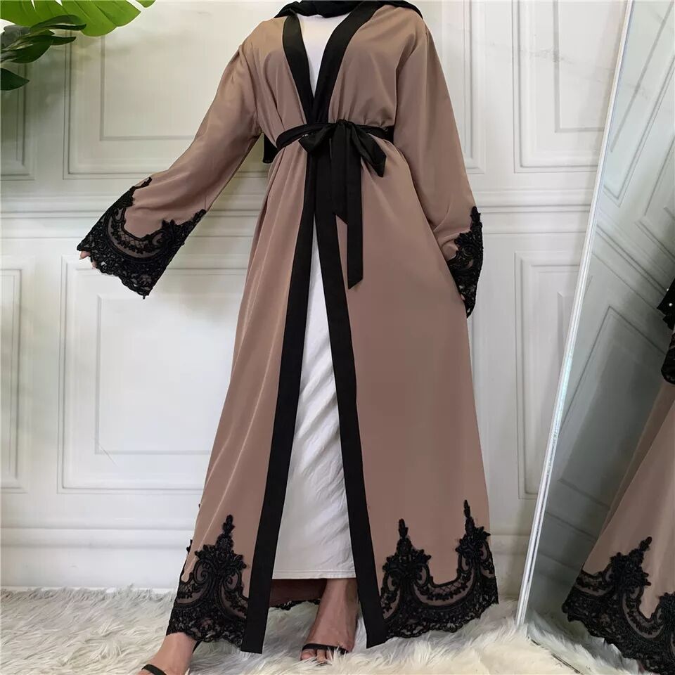 Plus Size Islamic Clothing Muslim Turkish Dresses Abayas Women Abaya Dubai Dress Ramadan Patchwork Lace Long Cardigan