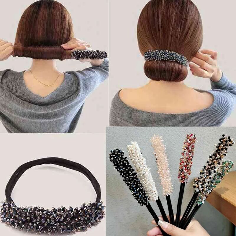 Vintage Rhinestone Pearl Hairpin Bun Hairstyle Hair Stick Women Elegant Bridal Hairband Hair Maker Tools Hair Accessories