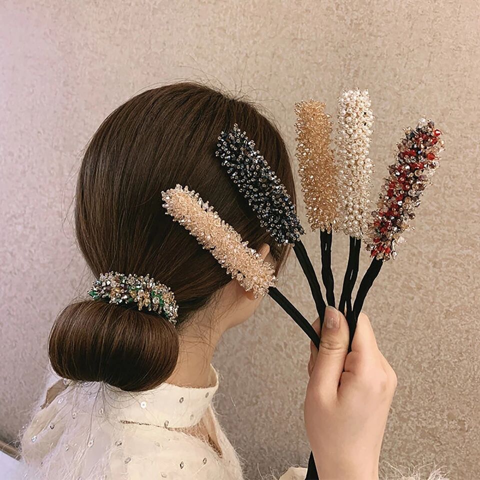 Vintage Rhinestone Pearl Hairpin Bun Hairstyle Hair Stick Women Elegant Bridal Hairband Hair Maker Tools Hair Accessories