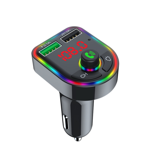 New Ambient Light Bluetooth FM Transmitter Car MP3 Player Wireless Handsfree Audio Receiver USB Fast Charge TF U Disk play