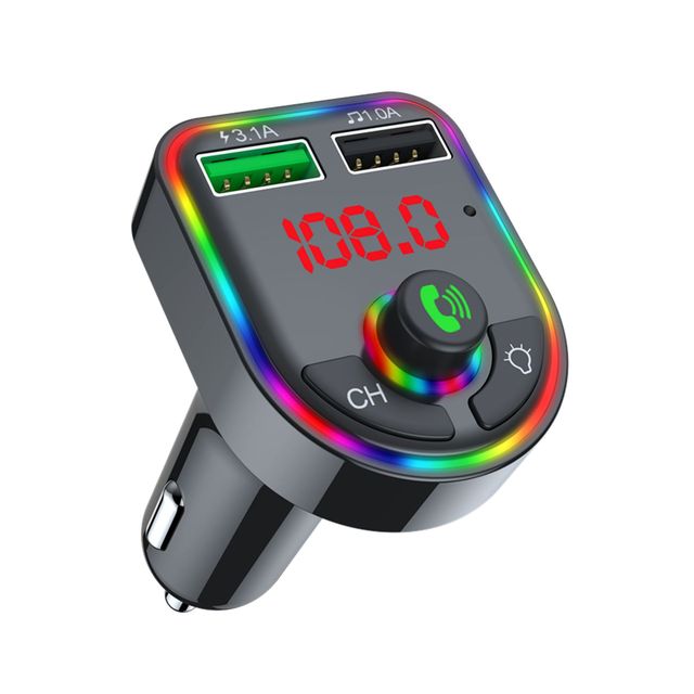 New Ambient Light Bluetooth FM Transmitter Car MP3 Player Wireless Handsfree Audio Receiver USB Fast Charge TF U Disk play