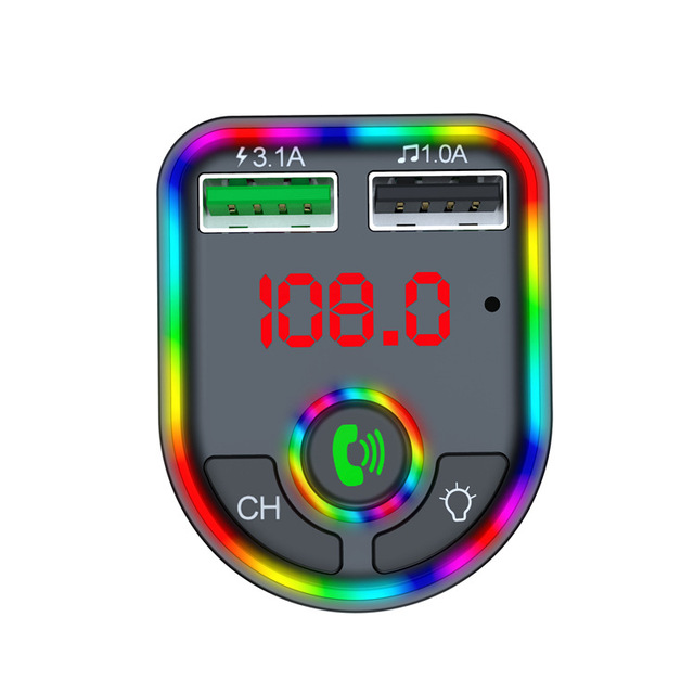 New Ambient Light Bluetooth FM Transmitter Car MP3 Player Wireless Handsfree Audio Receiver USB Fast Charge TF U Disk play