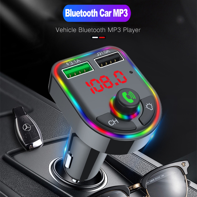 New Ambient Light Bluetooth FM Transmitter Car MP3 Player Wireless Handsfree Audio Receiver USB Fast Charge TF U Disk play