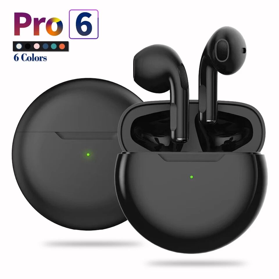 Pro6 TWS Wireless Earphones HiFi Earpiece With Mic Tws Bluetooth Earphones Noise Cancle Earpods For All Smart Phones