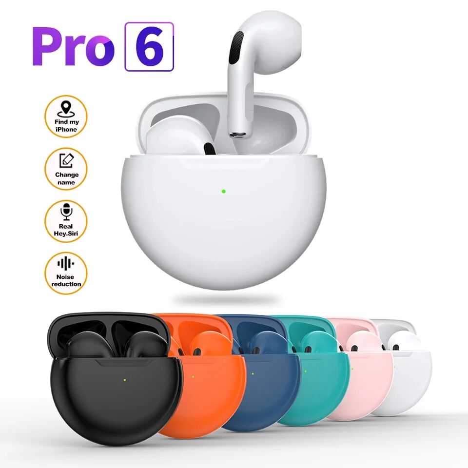 Pro6 TWS Wireless Earphones HiFi Earpiece With Mic Tws Bluetooth Earphones Noise Cancle Earpods For All Smart Phones