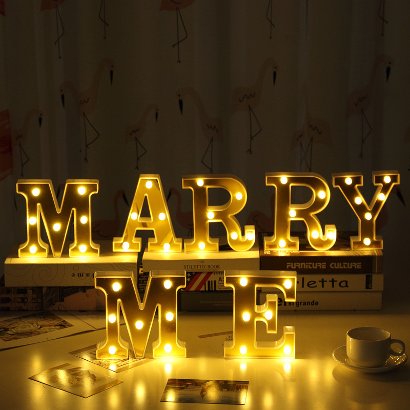 Gold Luminous 26 English LED Letter Light Alphabet Number Lamp Christmas Wedding Birthday Party Supplies Home Decoration
