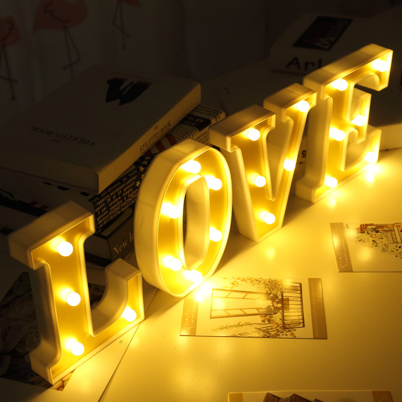 Gold Luminous 26 English LED Letter Light Alphabet Number Lamp Christmas Wedding Birthday Party Supplies Home Decoration