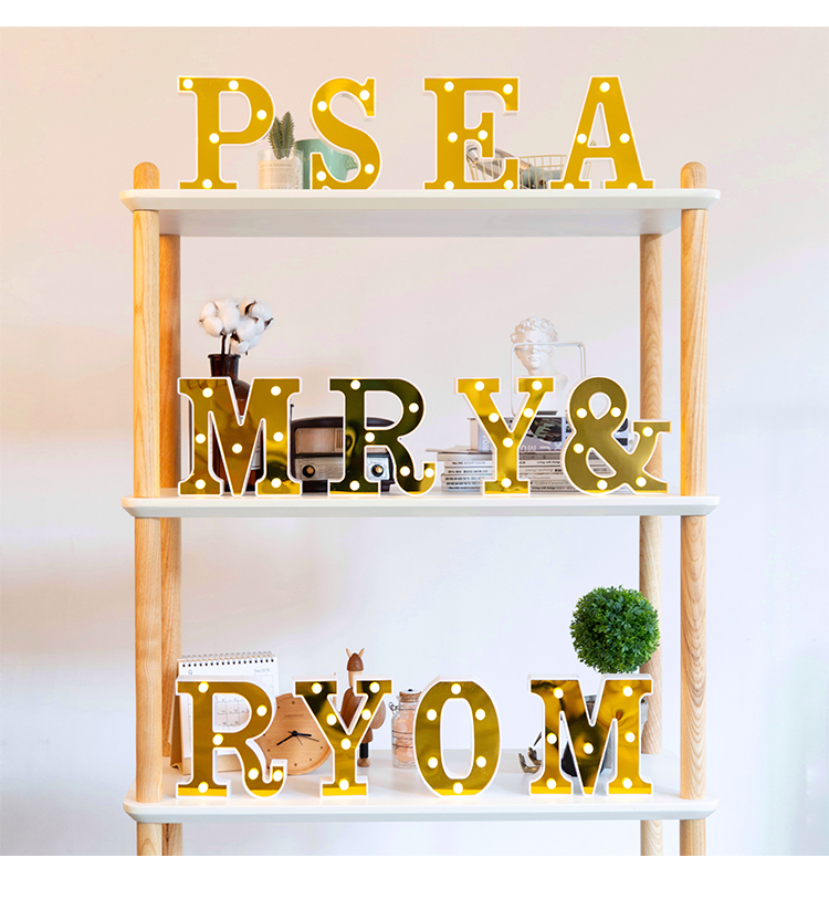 Gold Luminous 26 English LED Letter Light Alphabet Number Lamp Christmas Wedding Birthday Party Supplies Home Decoration