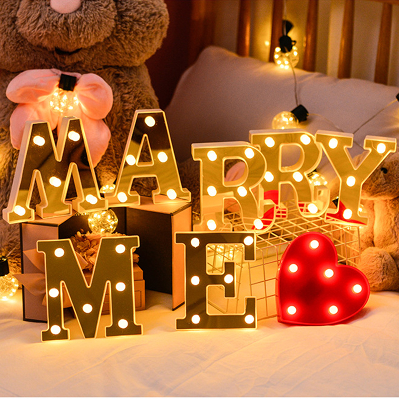 Gold Luminous 26 English LED Letter Light Alphabet Number Lamp Christmas Wedding Birthday Party Supplies Home Decoration