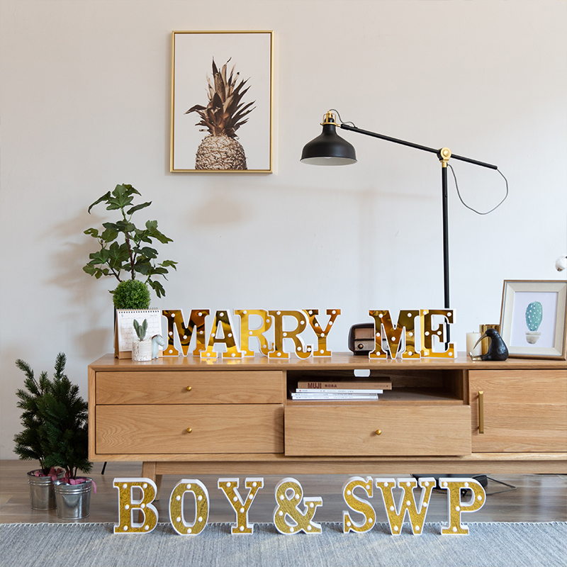 Gold Luminous 26 English LED Letter Light Alphabet Number Lamp Christmas Wedding Birthday Party Supplies Home Decoration