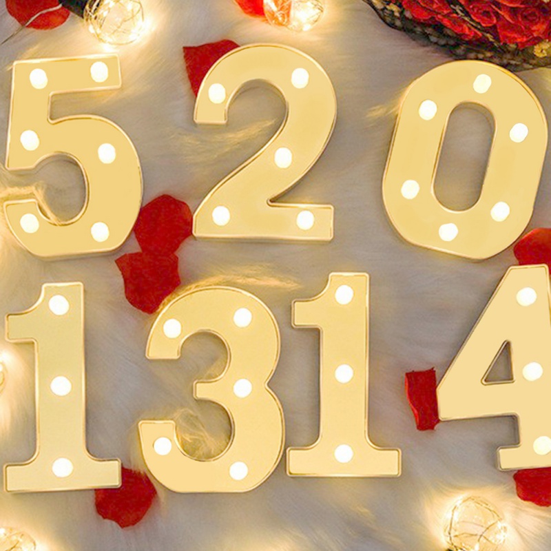 Gold Luminous 26 English LED Letter Light Alphabet Number Lamp Christmas Wedding Birthday Party Supplies Home Decoration