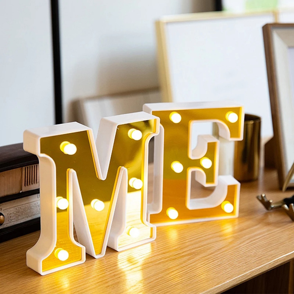 Gold Luminous 26 English LED Letter Light Alphabet Number Lamp Christmas Wedding Birthday Party Supplies Home Decoration