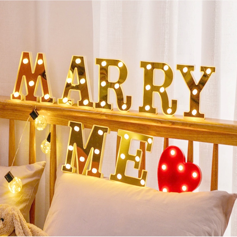 Gold Luminous 26 English LED Letter Light Alphabet Number Lamp Christmas Wedding Birthday Party Supplies Home Decoration