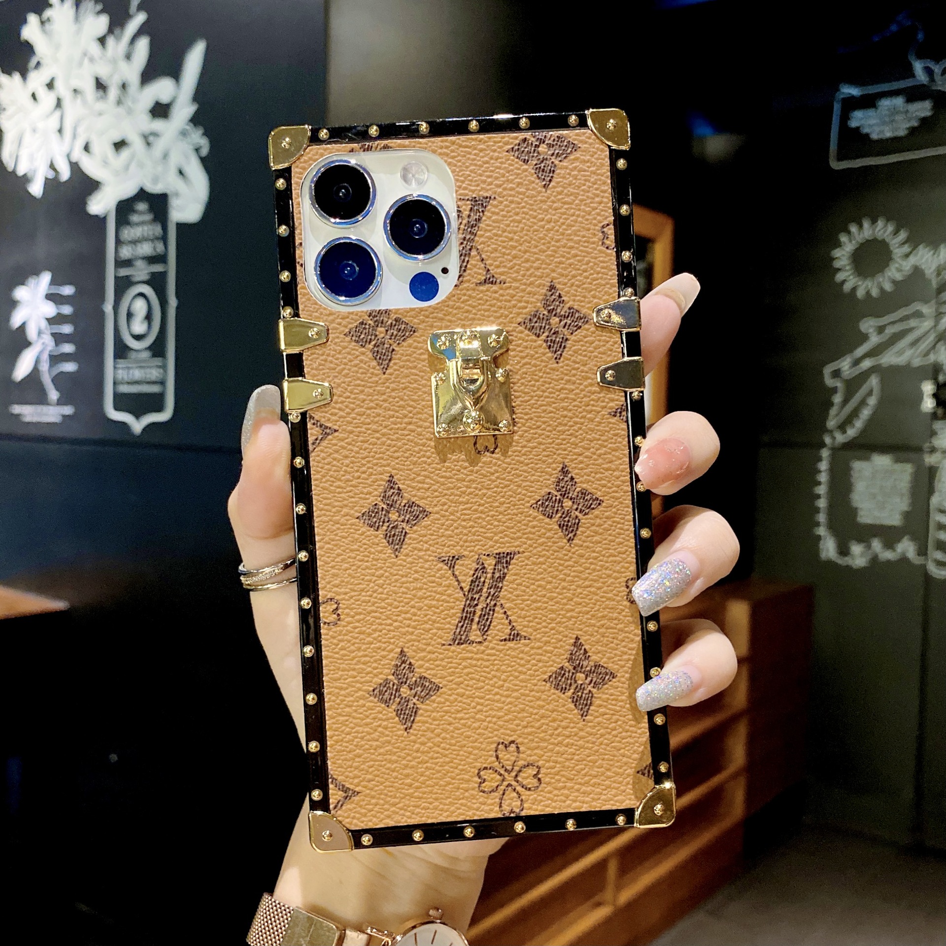 New Classic Phone Cases Square PU Leather Case  LV Case Phones Covers For iPhone Smart Phones