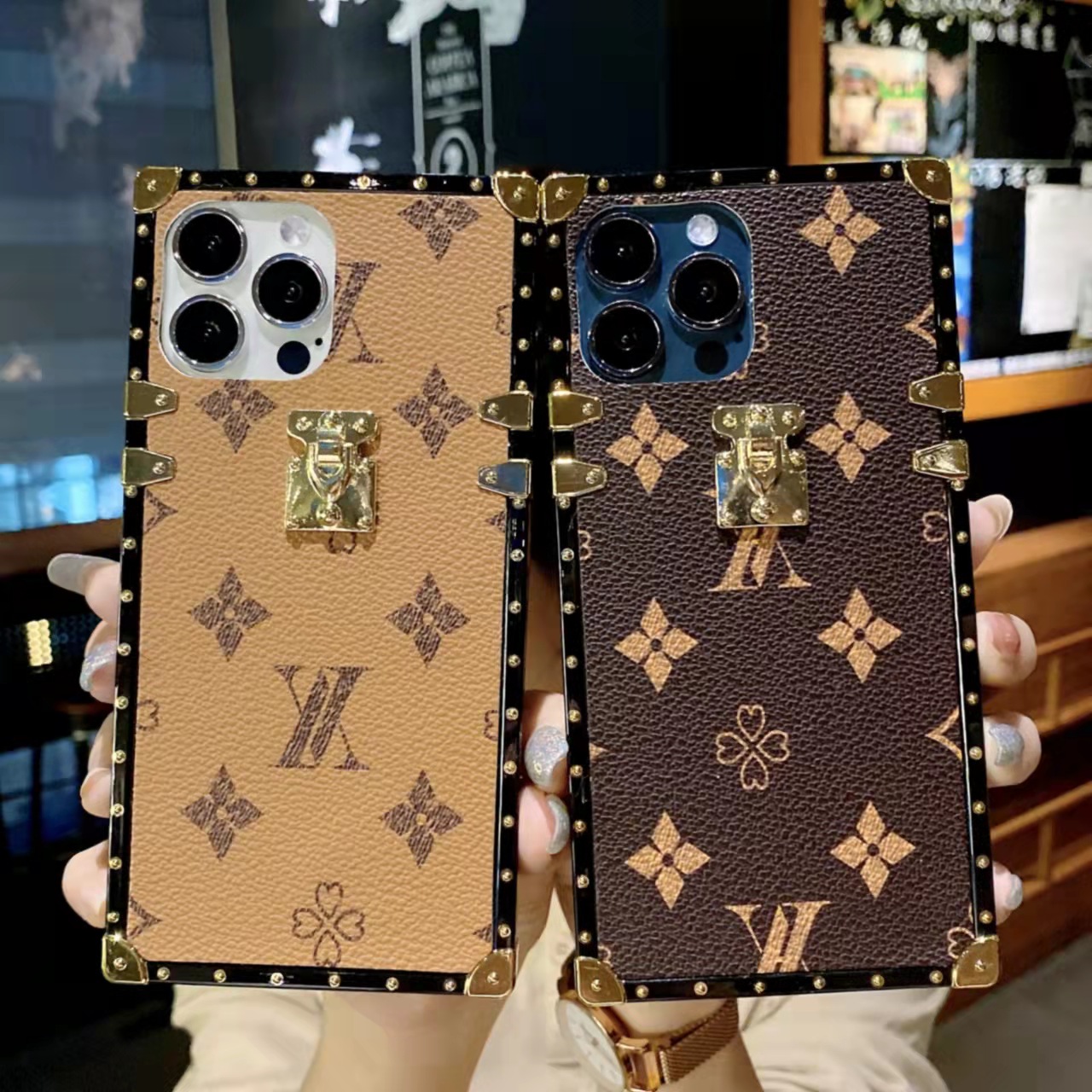 New Classic Phone Cases Square PU Leather Case  LV Case Phones Covers For iPhone Smart Phones