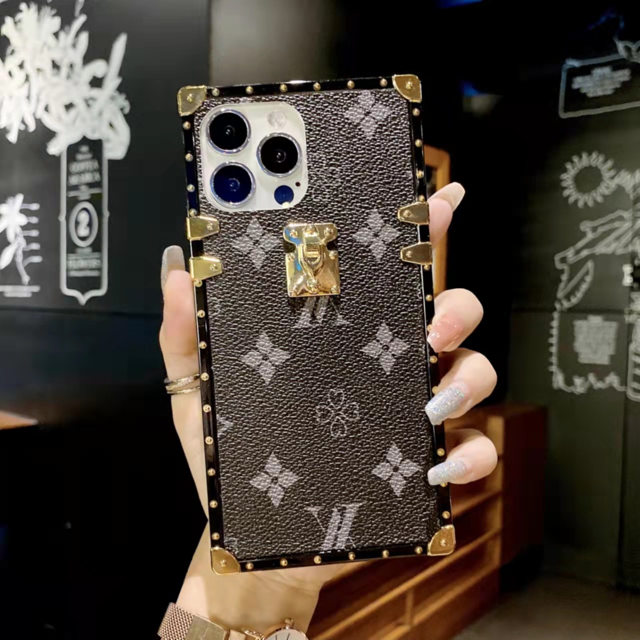 New Classic Phone Cases Square PU Leather Case  LV Case Phones Covers For iPhone Smart Phones