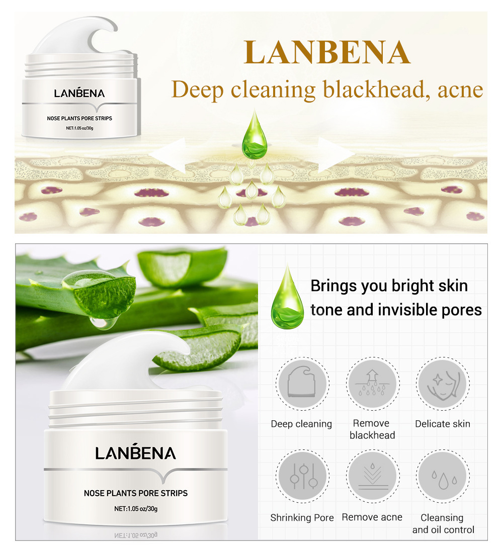 LANBENA Blackhead Remover Nose Face Mask Pore Strip Tearing Black Mask Peeling Acne Treatment  Deep Cleansing Skin Care