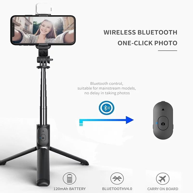 New Wireless Bluetooth Selfie Stick  With Fill Light Shutter Foldable Tripod Remote Control For IOS Android Smart Phones