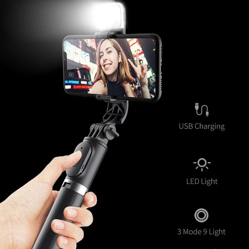 New Wireless Bluetooth Selfie Stick  With Fill Light Shutter Foldable Tripod Remote Control For IOS Android Smart Phones