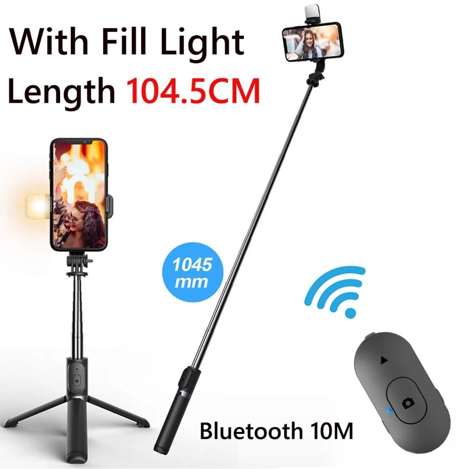 New Wireless Bluetooth Selfie Stick  With Fill Light Shutter Foldable Tripod Remote Control For IOS Android Smart Phones