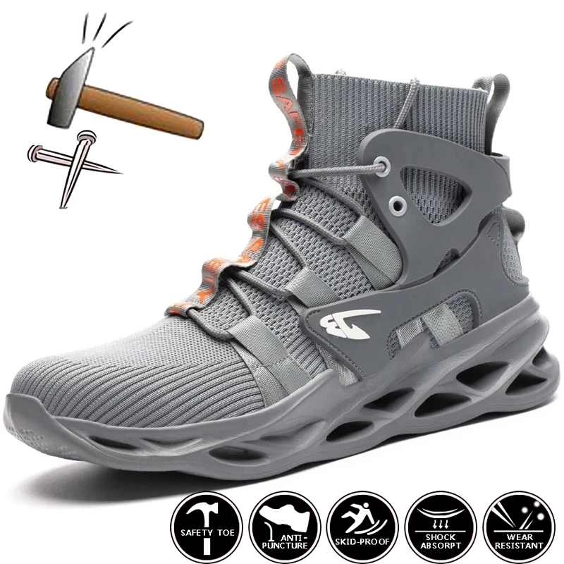 Men Work Boots Indestructible Safety Shoes Men Steel Toe Shoes Puncture-Proof Work Sneakers Male Shoes Adult Work Shoes