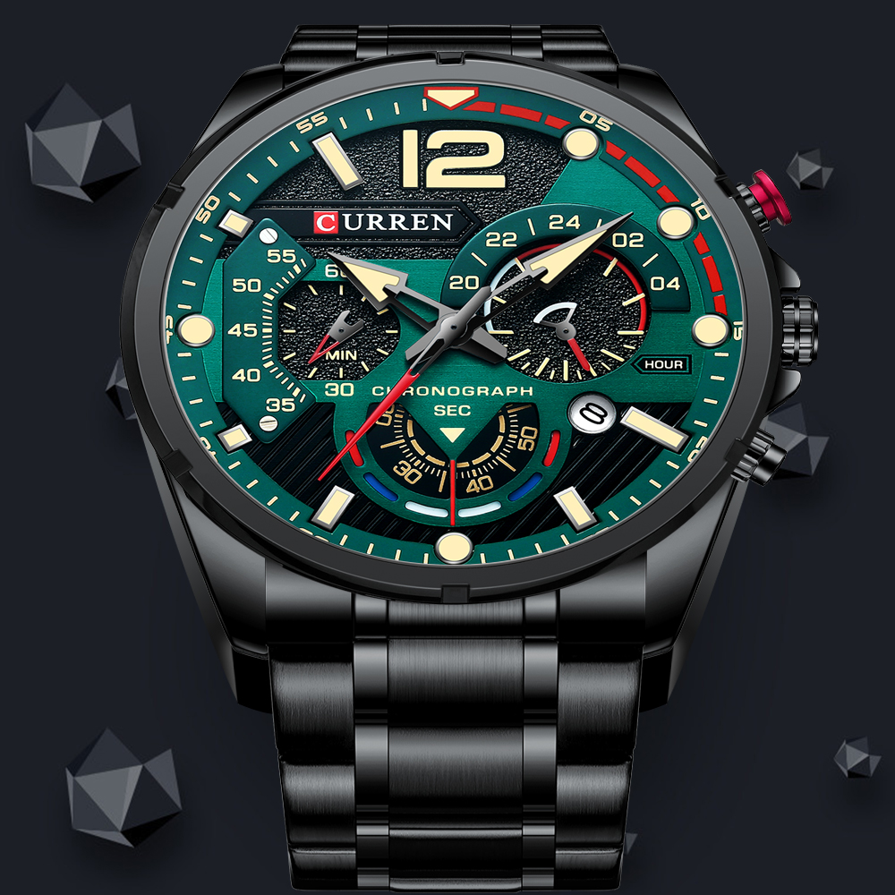 CURREN Watches Men Sport Quartz Chronograph Wristwatches Luxury Stainless Steel Clock with Luminous Watch gift