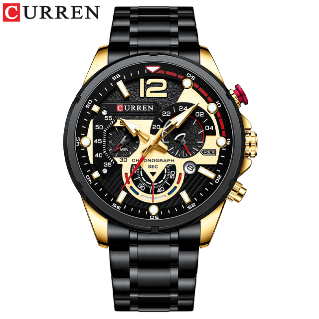 CURREN Watches Men Sport Quartz Chronograph Wristwatches Luxury Stainless Steel Clock with Luminous Watch gift