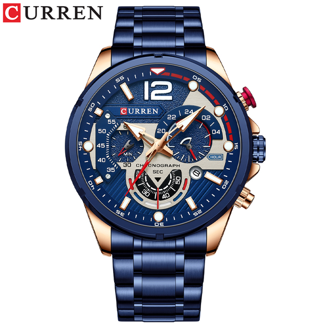 CURREN Watches Men Sport Quartz Chronograph Wristwatches Luxury Stainless Steel Clock with Luminous Watch gift
