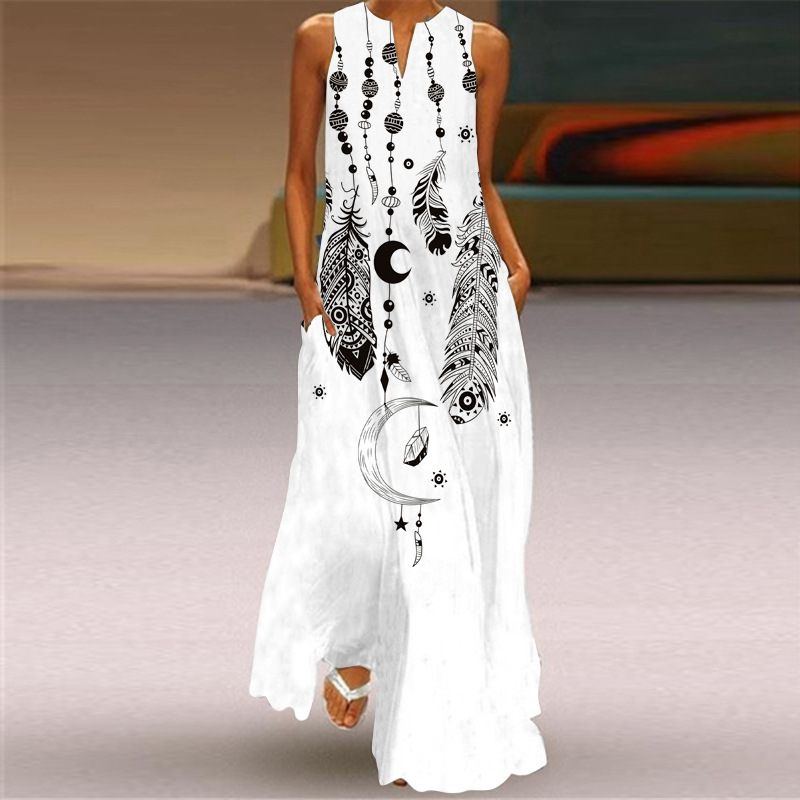 Plus Size Dresses Women Elegant Long Dress Print Sleeveless Summer Dress Party Dress Maxi Dress