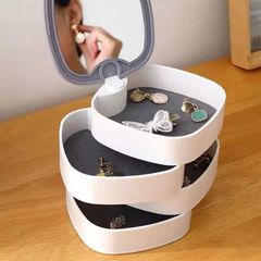 New Arrivals Four-layer Rotating Jewelry Box with Makeup Mirror Desktop Earrings Earrings Ring Jewelry Storage Box Tray Gifts Sales White 12*11cm