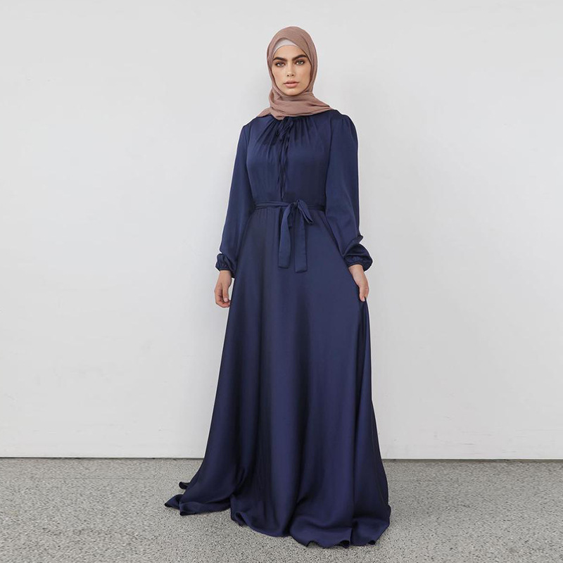 New Satin Long Maxi Dresses Women Muslim Abaya Caftan Marocain Saudi Turkey Robe Arabe Islam Clothing Abayas