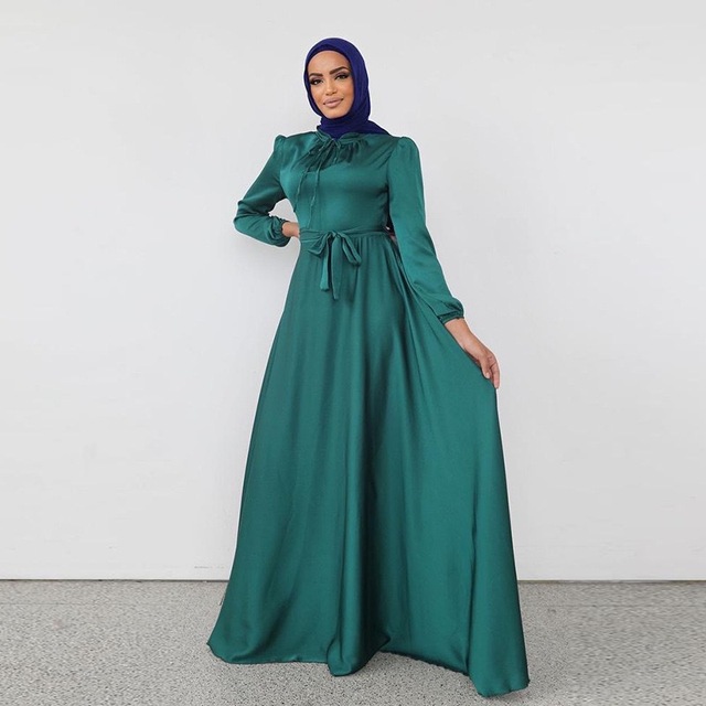 New Satin Long Maxi Dresses Women Muslim Abaya Caftan Marocain Saudi Turkey Robe Arabe Islam Clothing Abayas