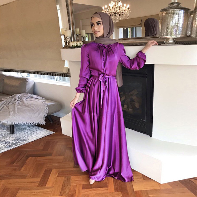 New Satin Long Maxi Dresses Women Muslim Abaya Caftan Marocain Saudi Turkey Robe Arabe Islam Clothing Abayas
