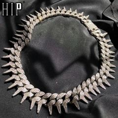New Arrivals Hip Hop Bling Heavy Iced Out Cuban Chain Thorns Link Chain Full Crystal Pave Men's Bracelets Necklace Men Jewelry Rapper Silver 20 inch