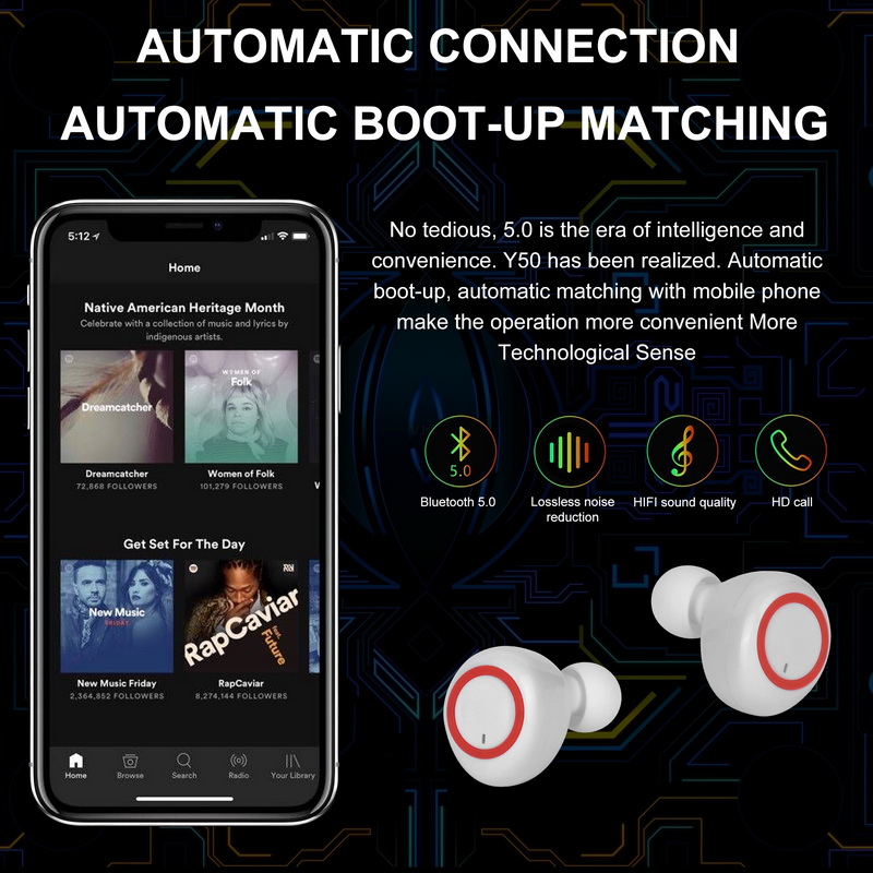 New Y50Pro Bluetooth Earphones TWS LED Display Wireless In-ear Earbuds Handfree HiFI Stereo Sport Earpods Music Earphones