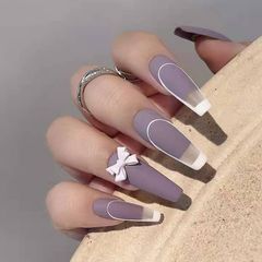 24PCS/Set Fake nails With Designs Artificial Nails Tips Overhead With Glue Press on Nail False Nails Set Nail Art Tools Accessories purple as picture 24pcs/set
