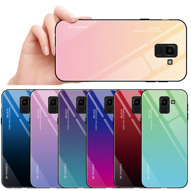 New Gradient Tempered Glass Phone Case For Samsung Galaxy A7 2018  A5 2017 A6 A8 J4 J6 Plus J8 2018 Shockproof Covers