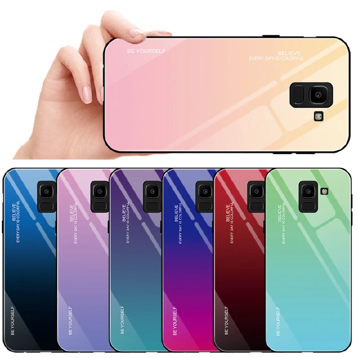 New Gradient Tempered Glass Phone Case For Samsung Galaxy A7 2018  A5 2017 A6 A8 J4 J6 Plus J8 2018 Shockproof Covers