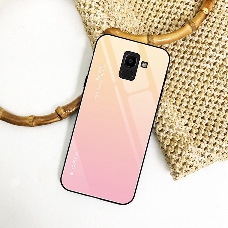New Gradient Tempered Glass Phone Case For Samsung Galaxy A7 2018  A5 2017 A6 A8 J4 J6 Plus J8 2018 Shockproof Covers