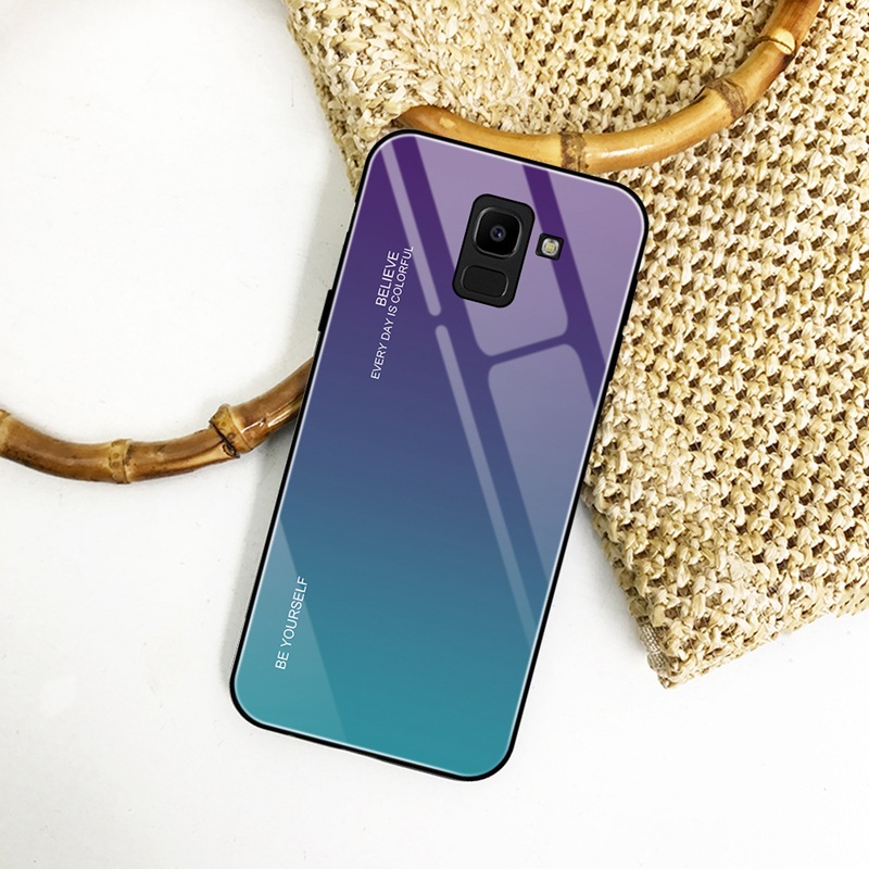 New Gradient Tempered Glass Phone Case For Samsung Galaxy A7 2018  A5 2017 A6 A8 J4 J6 Plus J8 2018 Shockproof Covers